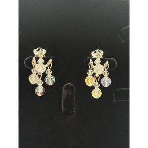 Vintage Aurora Borealis Clip-On Earrings | Mid-Century Crystal Cluster Sparkle